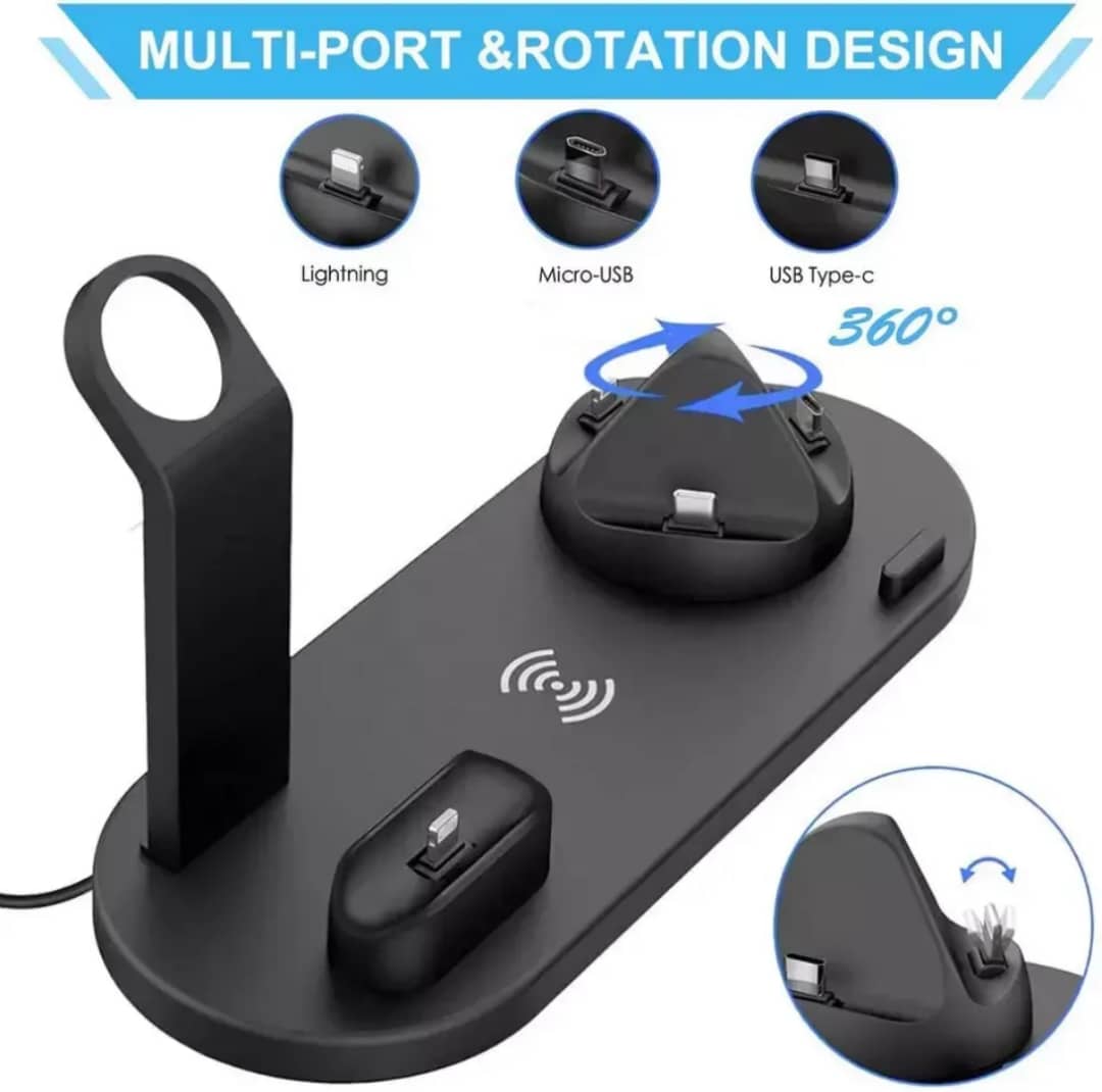 6-in-1 Qi Wireless Charging Station for iPhones; Samsung; Apple Wristwatches